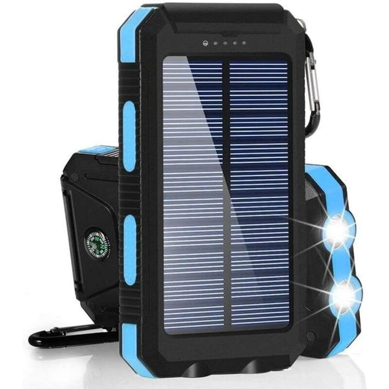 Mumu - Solar-Powerbank, 20.000 mAh, wasserdichtes Solar-Ladegerät, externer USB-Akku mit 2 Ausgängen, Tablets und mehr, mit Taschenlampe und Kompass