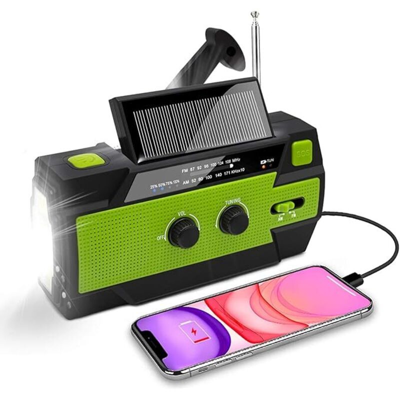 Solar Radio, Tragbar Kurbelradio Dynamo Radio mit AM/FM, Eingebaute 4000mAh Wiederaufladbare Batterie, 4 Modi LED Taschenlampe, LED Leselampe mit