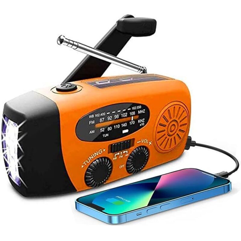 Solar Radio, Tragbar Kurbelradio Dynamo Radio mit AM/FM, Notfall Radio mit Kurbel, 2000mAh Wiederaufladbare Powerbank,LED
