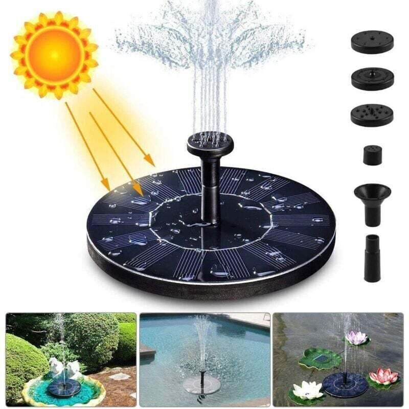 Solar-Springbrunnenpumpe, 1,4 W 150 l/h Solarwasserpumpe (70 cm max.) + 4 Düsen, Mini-Solarpumpe für dekorative Gartenteichbrunnen (keine Batterie