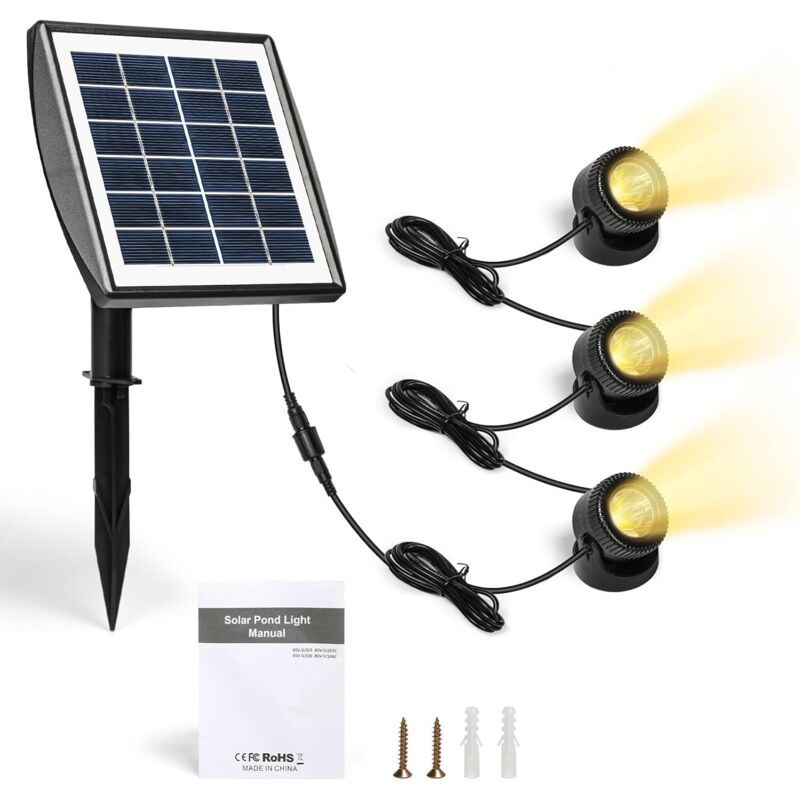 Solar Teichbeleuchtung Solarlampen für Außen Garten Solarleuchten für Außen Garten Gartenbeleuchtung Gartenleuchten Solar Wasserdicht IP68 Schwarz