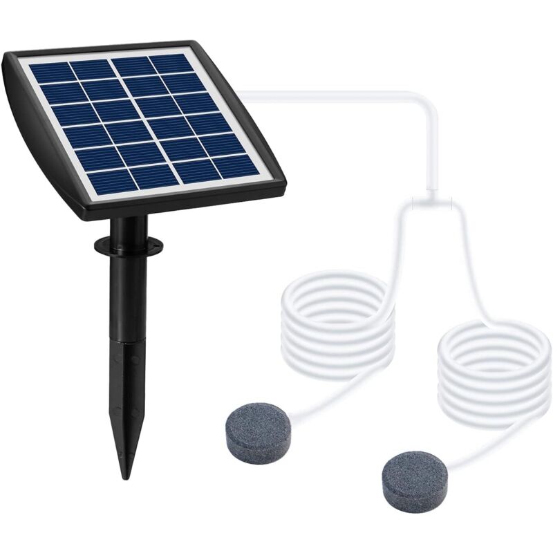 Solar Teichpumpe Solar Teichbelüfter Solar Sauerstoffpumpe Plug-in 6V 2W mit Schlauch und 2 Steinen