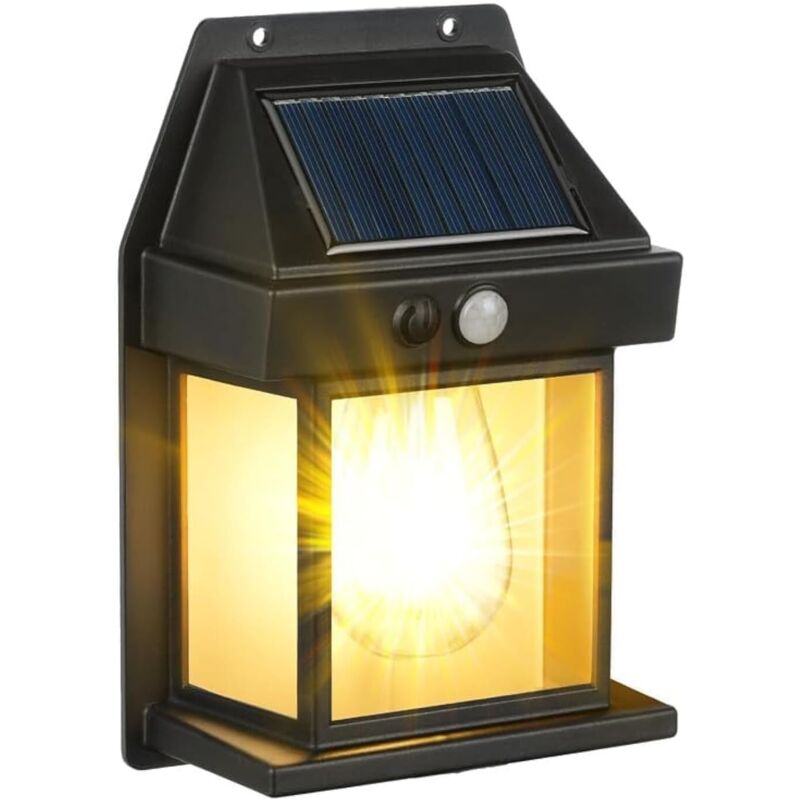 Solar-Wandleuchten-Set für Garten und Terrasse, Solar-Sicherheitsleuchten mit PIR-Bewegungsmelder, Solar-Vintage-Wandlaternen mit IP65-Wasserschutz,