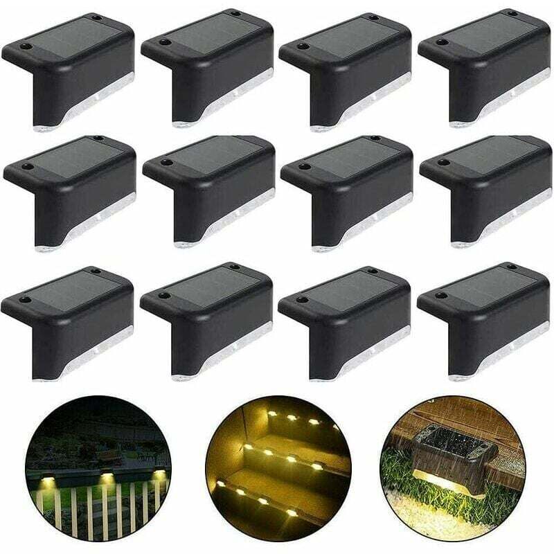 Solar-Zaunleuchte, Solar-Deckleuchte, Solar-Treppenleuchte, IP65-LED-Solar-Gartenleuchten für Terrassentreppenzaun (warmes Licht, schwarz, 12er-Pack)