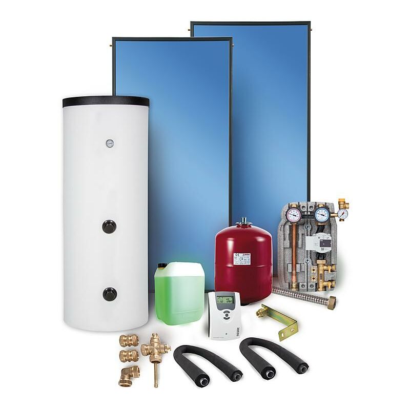 Sunex - Solaranlage Paket Warmwasser Flachkollektoren 7,53m² Solarspeicher 400 l Solar