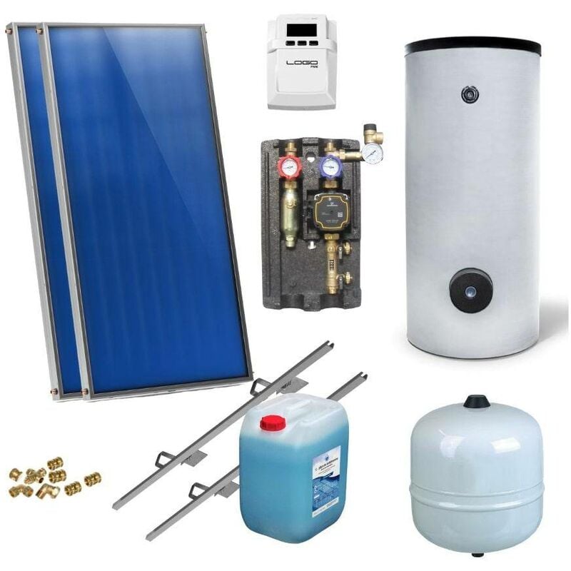 Solaranlage Warmwasser Solarpaket 2 Kollektoren Speicher Flachkollektor