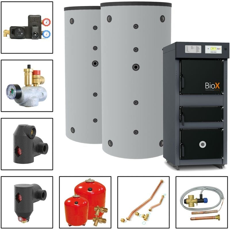Solarbayer ® - Solarbayer Holzvergaserset BioX 25 - 1A Variante a mit 2xSLS-800 Pufferspeicher