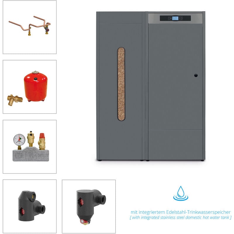 Solarbayer ® - Solarbayer Pelletkesselset plt-ac Compact 25 kW integrierter Trinkwasserspeicher