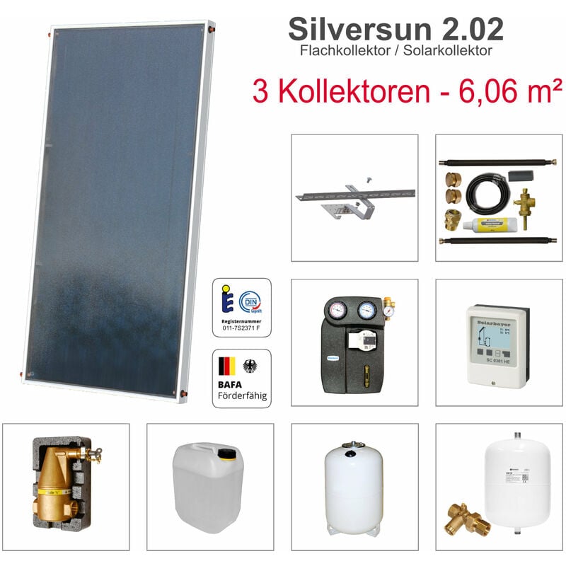 Solarbayer ® - Solarbayer Silversun Flachkollektor Solarpaket 3 Solaranlage 6,06 m² Solar