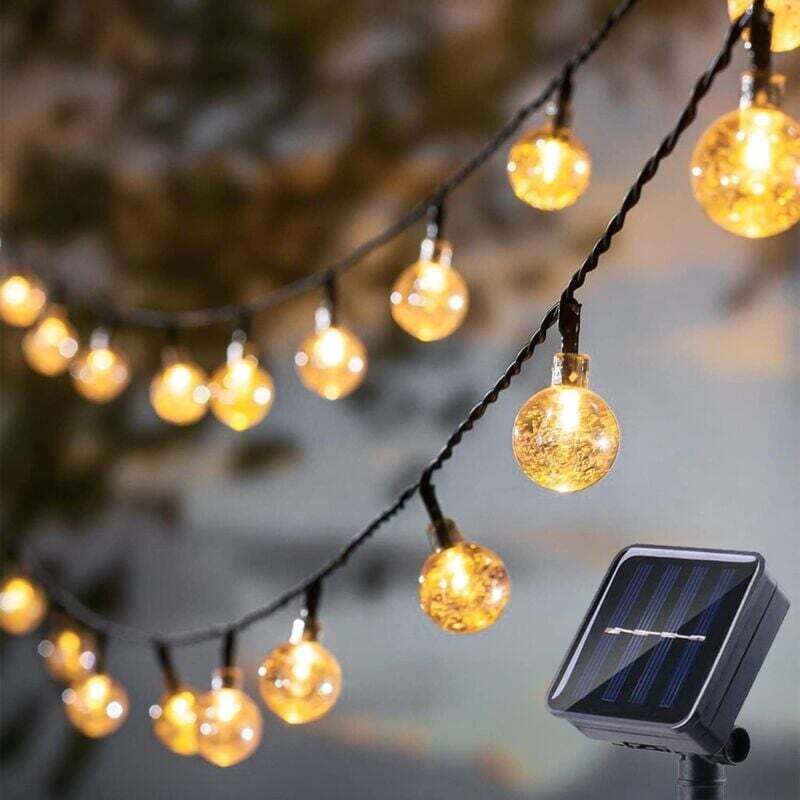 Solarbetriebene Lichterkette, kleine Kristallkugel, Lichterkette für den Außenbereich mit 30 LEDs, 6,5 Meter, 8 Beleuchtungsmodi (warmes Licht)