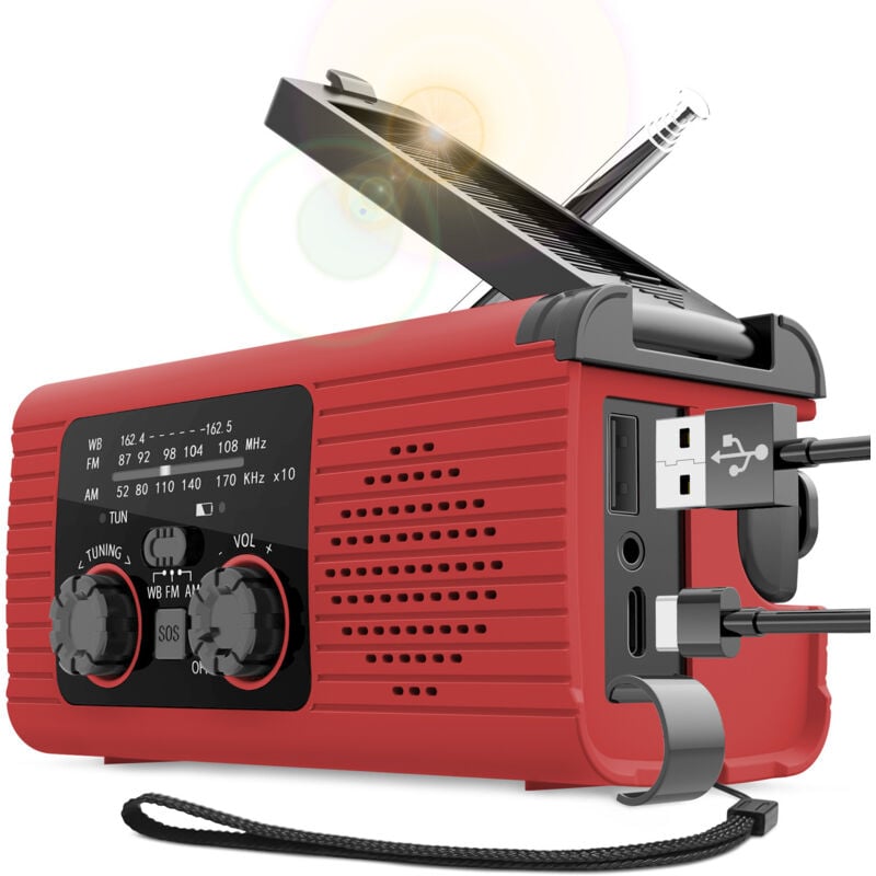 Solarbetriebenes Kurbelradio, solarbetriebenes Kurbelradio – batteriebetriebenes AM/FM/NOAA-Kurbelradio, Survival-Radio-Taschenlampe,