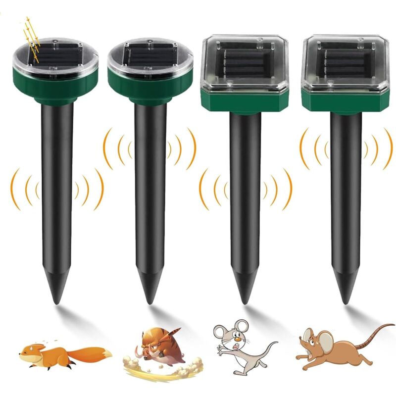 Solarbetriebenes Maulwurfsabwehrgerät, 4er-Pack, Ultraschall-Maulwurfsabwehrgerät, Schlangenjäger, beseitigt Maulwürfe, Mäuse und Wühlmäuse,