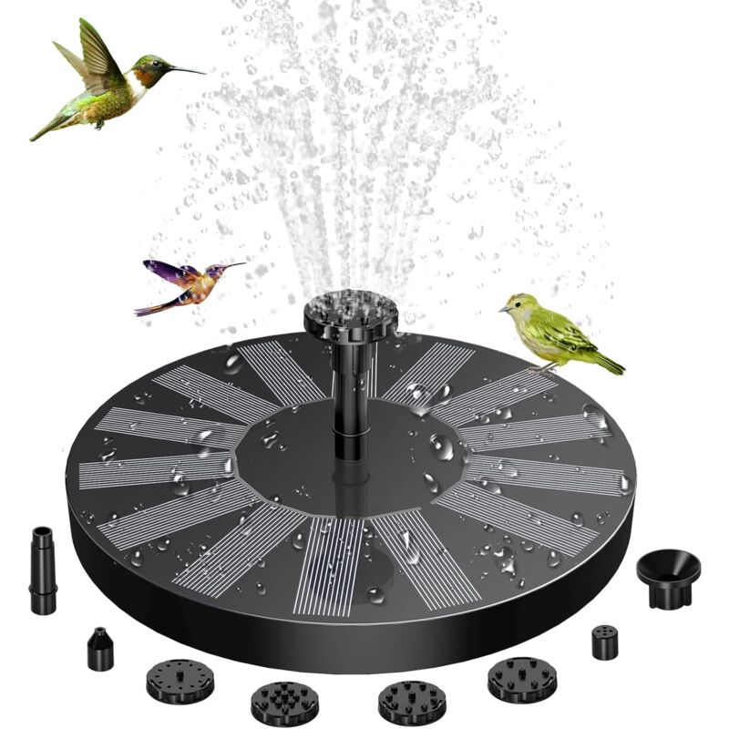 Memkey - Solarbrunnen für den Außenbereich, schwimmende Solar-Teichpumpe mit 6 Düsen für Vogelbad, Teich, Schwimmbad, Terrasse, Gartendekoration