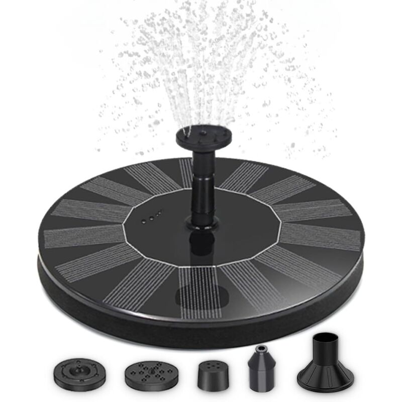 Solarbrunnen Wasser-Fontäne für draußen - 16 cm Schwimmende Solar Wasserpumpe mit 5 wechselbaren Aufsätzen - Springbrunnen Wasserspiel als Balkon