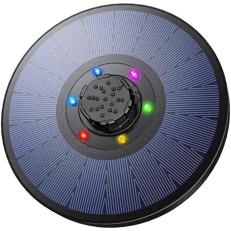 Solarbrunnenpumpe mit 6 bunten LED-Lichtern und 7 Brunnenstilen, 4-in-1-Solarpumpe für Vogelbad, Teich, Aquarium, Aquarium, Garten