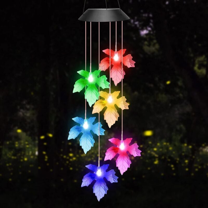 Solarer Ahornblatt-Glocke, 6-LED-Außenwindglocke mit Solar, Wasserdichte Solar-Gartenkugel, Geschenk für Mama, Geschenk für Frauen, Baumdekoration,