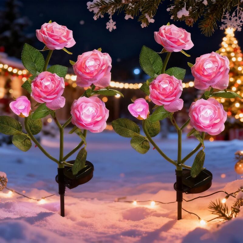 Solarlampen für Außen Garten Solarleuchten Außen Deko mit 10 LED Rose Lichter- LED Solarleuchten Garten Dekoration für Büsche, Rasenflächen, Zäune,