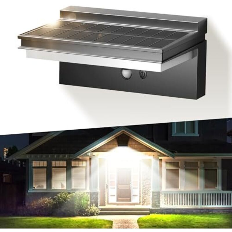 Solarlampen für Außen mit Bewegungsmelder, 4 Betriebsmodi für Garten, Garage, Vordach, Terrasse und Hof, Warmes Licht