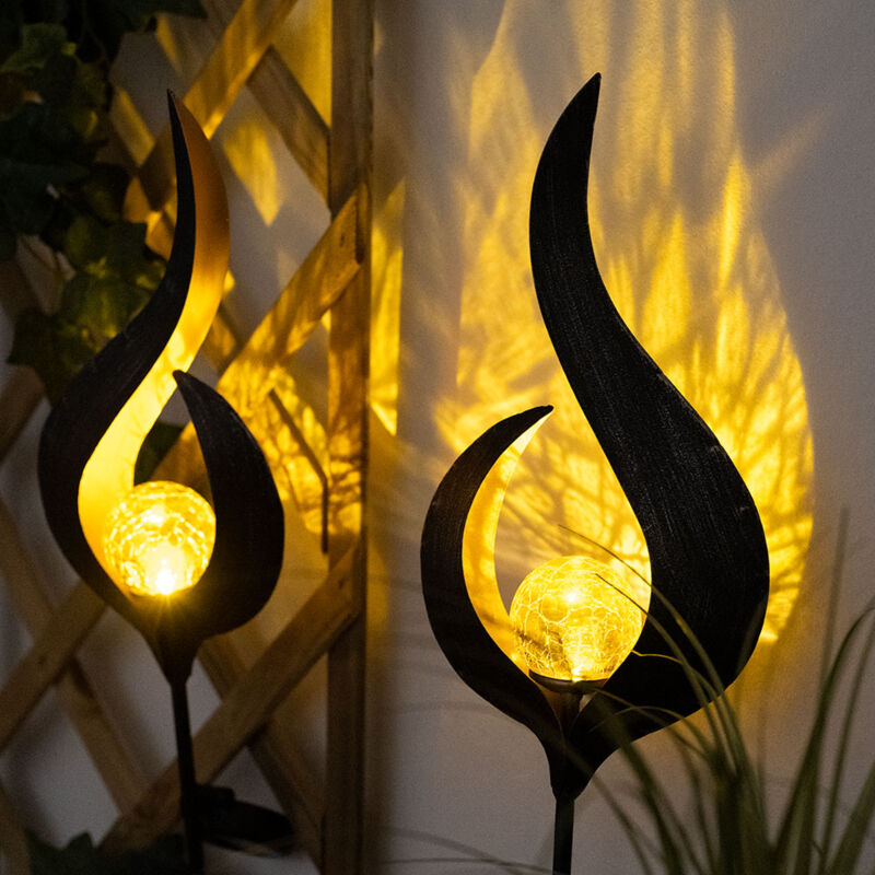 Solarleuchte Flamme Garten Solarstab für Außen Solar Garten Deko für Außen, mit Erdspieß und Crackle Glas Lichteffekt, 1x led, h 90 cm, 2er Set
