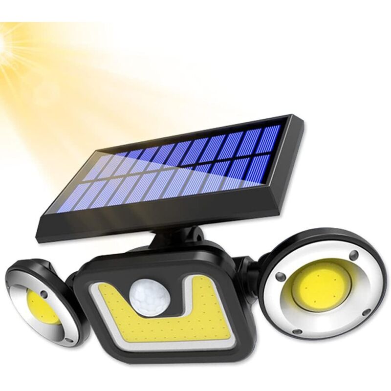 Solar-Außenleuchte, Solar-Wandleuchte, Solar-Bewegungsmelderleuchte, 3 Beleuchtungsmodi, mit 3 Leuchtenköpfen, IP65 wasserdichte Solarlampe