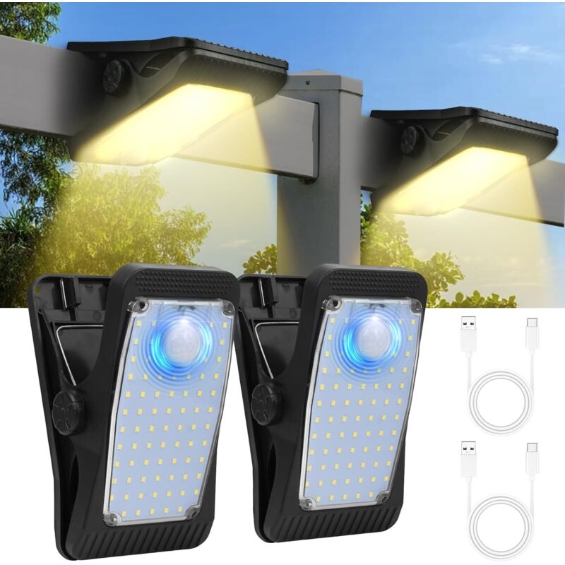 Solarleuchten Außen, 2er Pack Solar Klemmleuchten mit Bewegungsmelder, 73 LEDs 3 Modi led Solar Wandleuchte, Solar Klemmleuchten für Garten, Flur,
