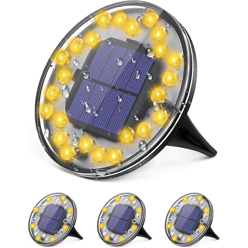 Solar-Außenleuchten, Solar-Bodenleuchten, 24 LED IP68 Einbau-Solarstrahler für den Außenbereich, Solar-Gartenleuchten für Gärten, Höfe, Rasenflächen,