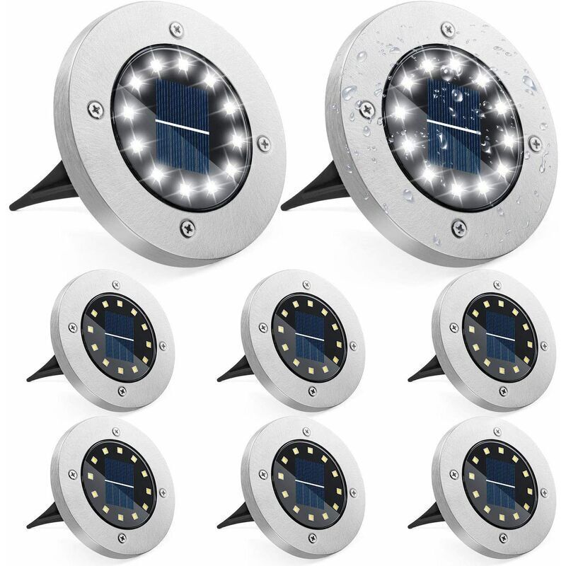 Solarleuchten für außen, 12 LED Solar Gartenleuchten Bodenbeleuchtung 6000K Kaltweiß Wasserdicht IP65 Einbau-Solarstrahler für Auffahrt Terrasse Hof