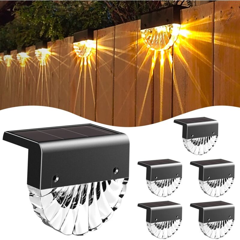 Solarleuchten für den Garten, LED-Außenwandbeleuchtung, 6er-Pack, Warmweiß + RGB-Farbe, Solar-Zaunleuchten für Wand, Zaun, Terrasse, Garten, Stufe,