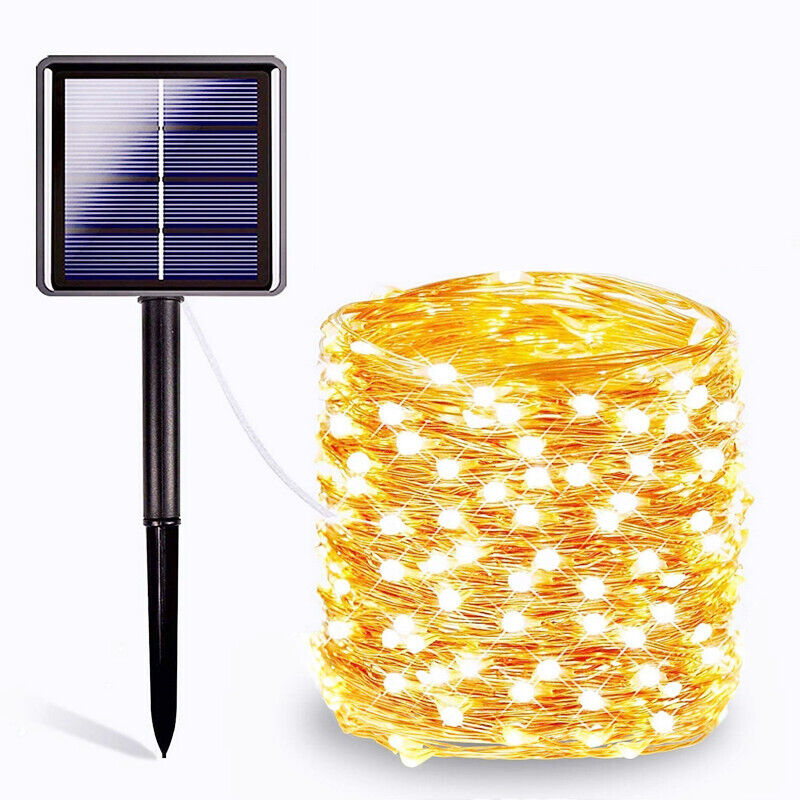 Solarlichterkette, 10 Meter 100 LED Kupferdraht Lichterkette, 8 Modi, Timer, IP65 Schutz, für Weihnachtsbaum, Garten, Schlafzimmer, Balkon,