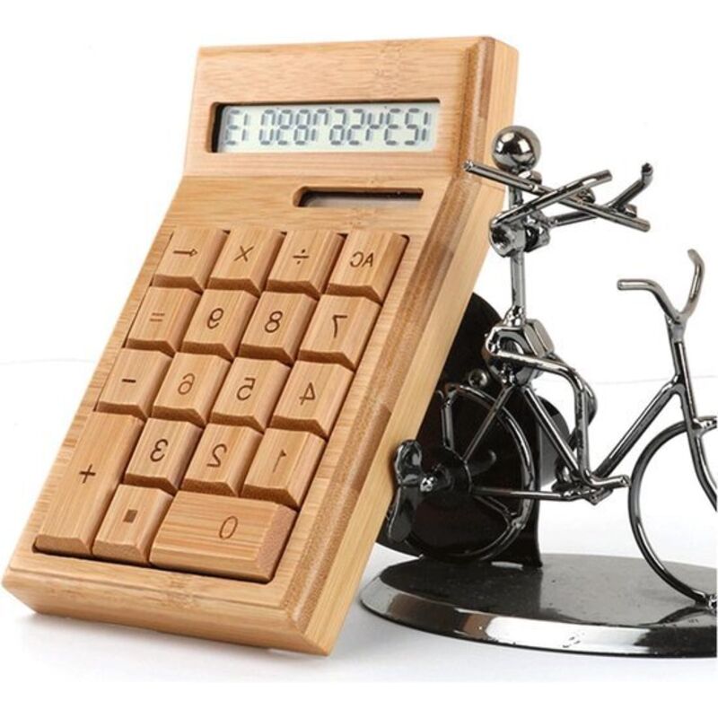 Solarrechner mit großen Tasten und großem Display, dualer Stromversorgung und nachhaltigem Bambusdesign