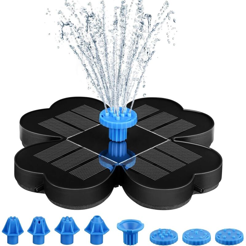 Solarspringbrunnen 3,5 W, solarer Vogeltränke, Pumpe mit Blumen-Panel, Solarbrunnen für Gärten, solarbetriebene Außenschale mit 8 Düsen, Teich, Pool