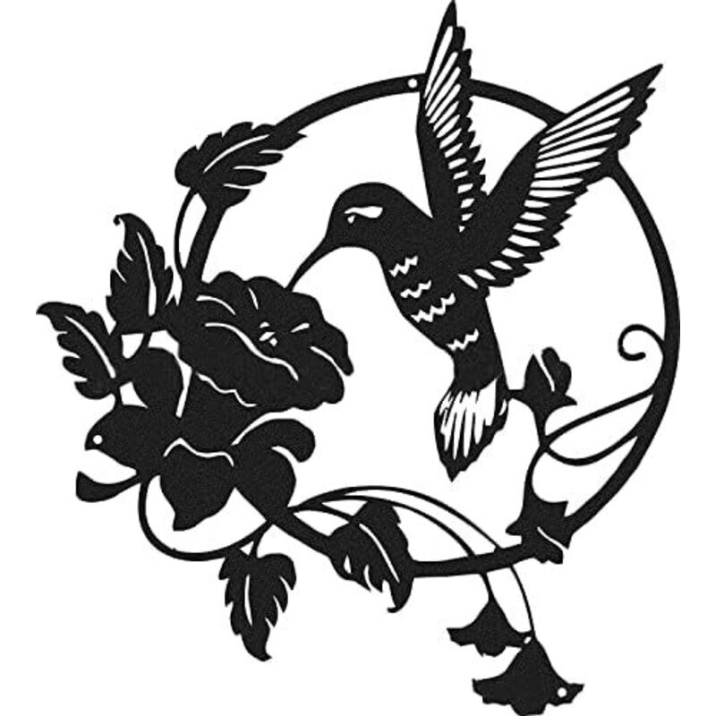1 Stück runde Wanddekoration aus Metall für Garten, Wohnzimmer, Kolibri-Wanddekoration, hängende Kreise, Geschenk (schwarz, 25 x 25 cm) - Sollbry