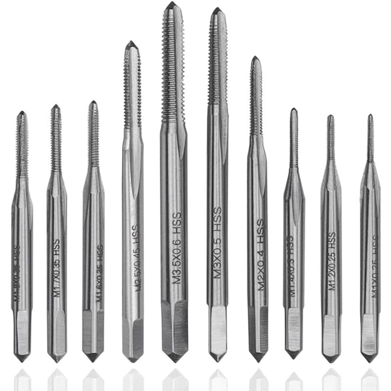 Sollbry - 10-teiliges HSS-Mini-Gewindebohrer-Set, M1–M3,5, Maschinengewindebohrer, Gewindewerkzeug, Gewindebohren, Mikro-Gewindebohrer für Uhr, Uhr,