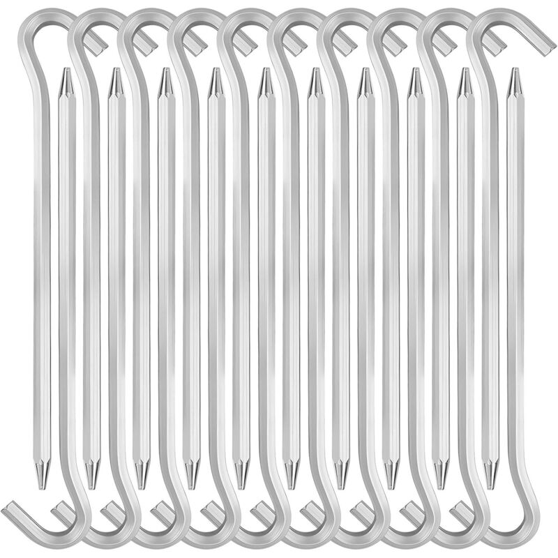 Sollbry - 18 cm Aluminium-Zeltheringe mit Haken, 20 Haken für Camping-Markisen, sichere Bodenunterstützung für Outdoor-Dekorationen und Planen, Silber