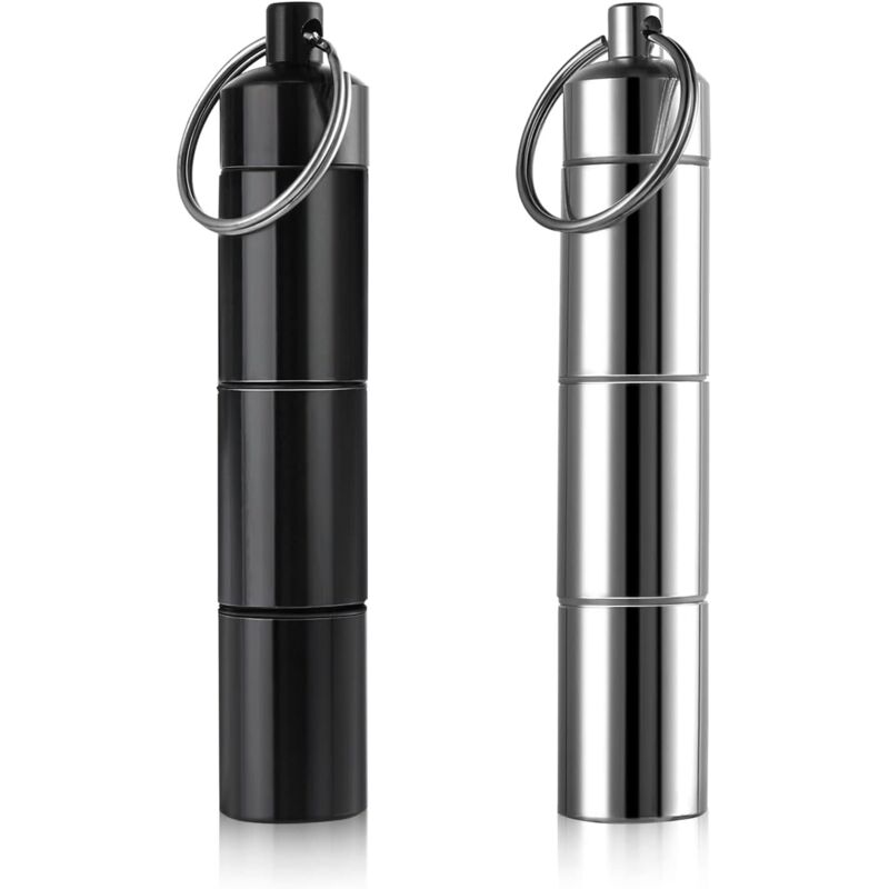 Sollbry - 2 Stück Schlüsselanhänger, wasserdichte Pillendose, Mini-Taschen-Pillendose, Aluminium-Pillendose, Schlüsselanhänger-Pillendosen, kleine