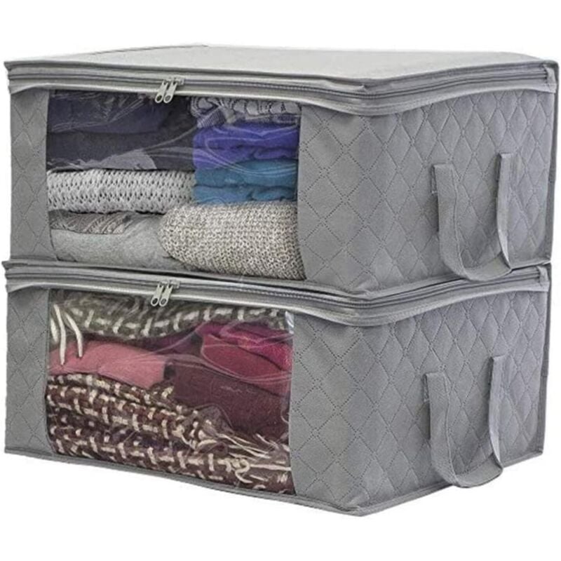 Sollbry 2er-Pack Kleider-Aufbewahrungstaschen, Steppdecken- und Kissen-Aufbewahrungstaschen, wiederverwendbarer Kleider-Organizer, faltbar (grau)