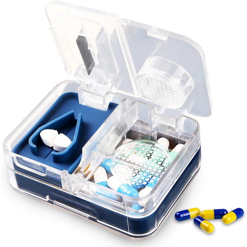 Sollbry - 3-in-1-Tablettenschneider, Medizinschneider, Medizinzerkleinerer, 4-Tage-Wochen-Medizin-Pillendose, Reise-Pillendose, tägliche Pillendose