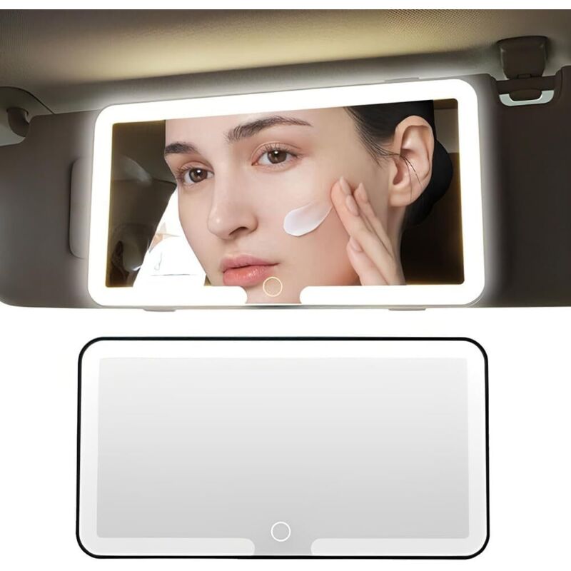 Sollbry Auto-Kosmetikspiegel, LED-Auto-Sonnenblendenspiegel, Auto-Kosmetikspiegel mit 3 Beleuchtungsmodi, LED-Auto-Sonnenblenden-Kosmetikspiegel, Weiß