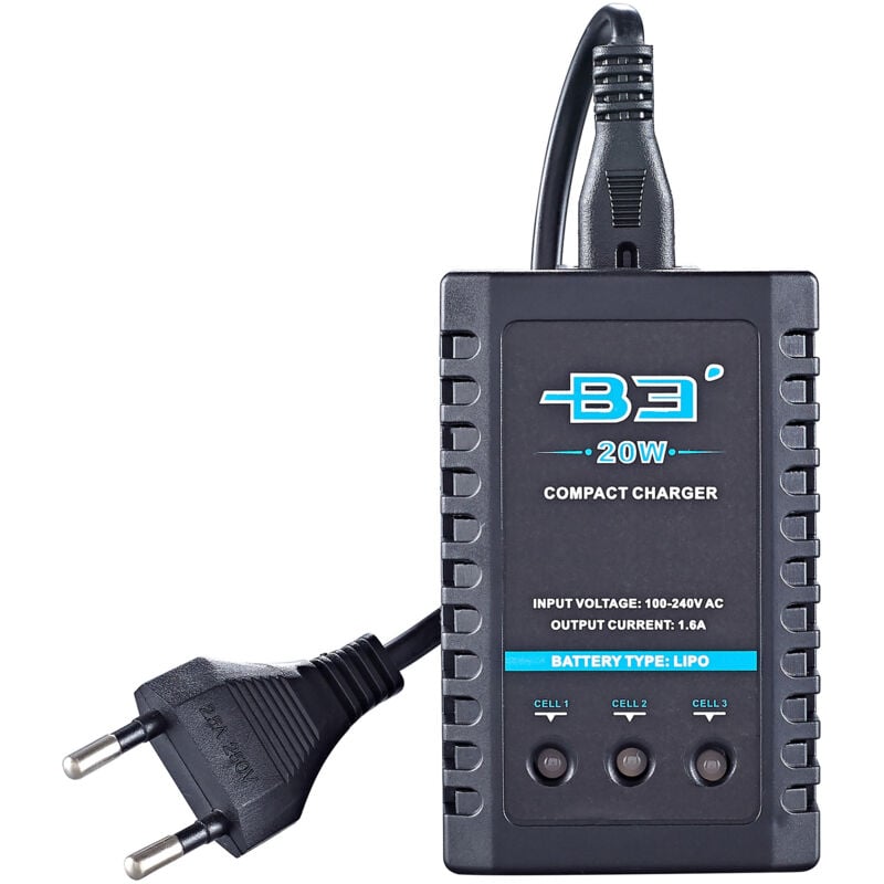 Sollbry B3 20W 1.6A Pro Balance Ladegerät für 2S 3S 7.4V 11.1V Lithium LiPo Akku Mini Tragbares RC Flugzeug Ladegerät - Schwarz