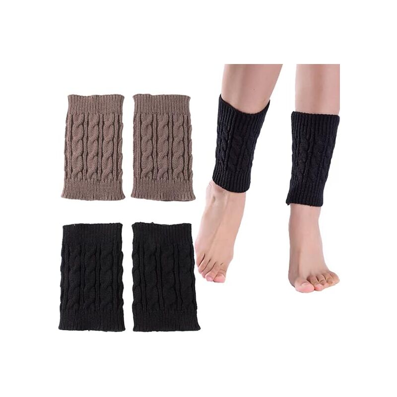 Sollbry - Beingamaschen, 2 Paar, gehäkelte Beinwärmer, Damen-Gamaschen, Damen-Gamaschen, Stiefelsocken, gestrickt, Stiefelüberzug, kurze Socken,