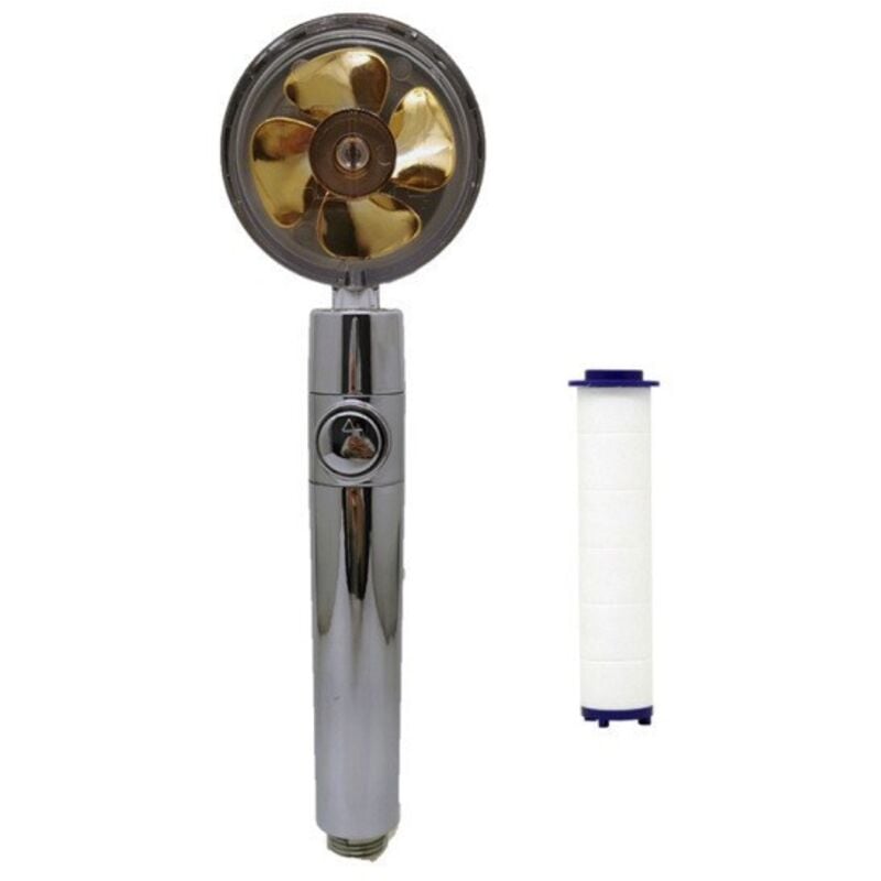 Sollbry - Duschkopf, Propellerduschkopf, 360°-Hochdruck-Handfilter, wassersparender Drehkopf, Turbolader-Kit, Handduschkopf mit gelber Stopptaste –
