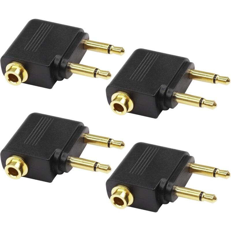 Sollbry - Flugzeug-Flugkopfhörer-Adapter, Dual 3,5 mm Stecker auf 3,5 mm Buchse, Flugzeug-Kopfhörer, vergoldeter Kopfhörer-Adapter – 4 Stück