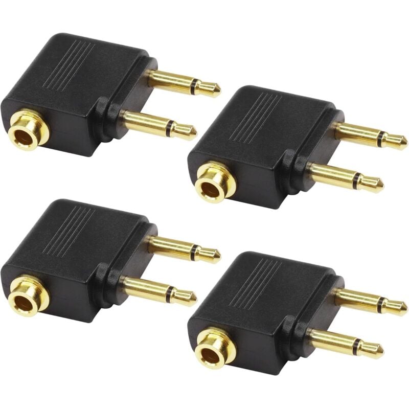 Sollbry - Flugzeug-Flugkopfhörer-Adapter, Dual 3,5 mm Stecker auf 3,5 mm Buchse, Flugzeug-Kopfhörer, vergoldeter Kopfhörer-Adapter – 4 Stück