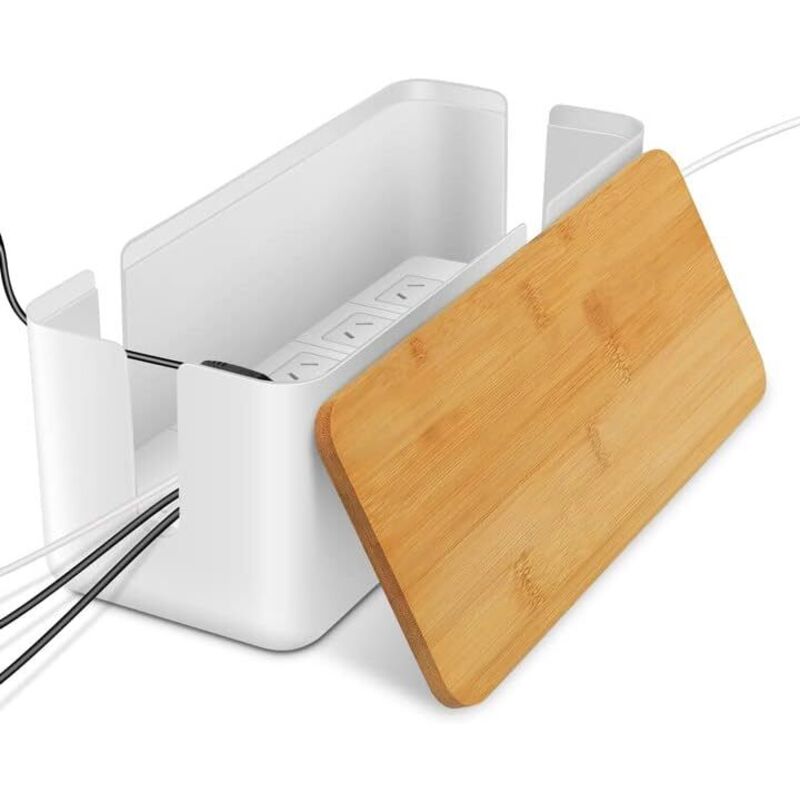 Sollbry - Kabel-Management-Box, Kabel-Aufbewahrungsbox mit Bambus-Abdeckung, Kabel-Versteckbox zum Organisieren von Computerkabeln, losen Drähten,