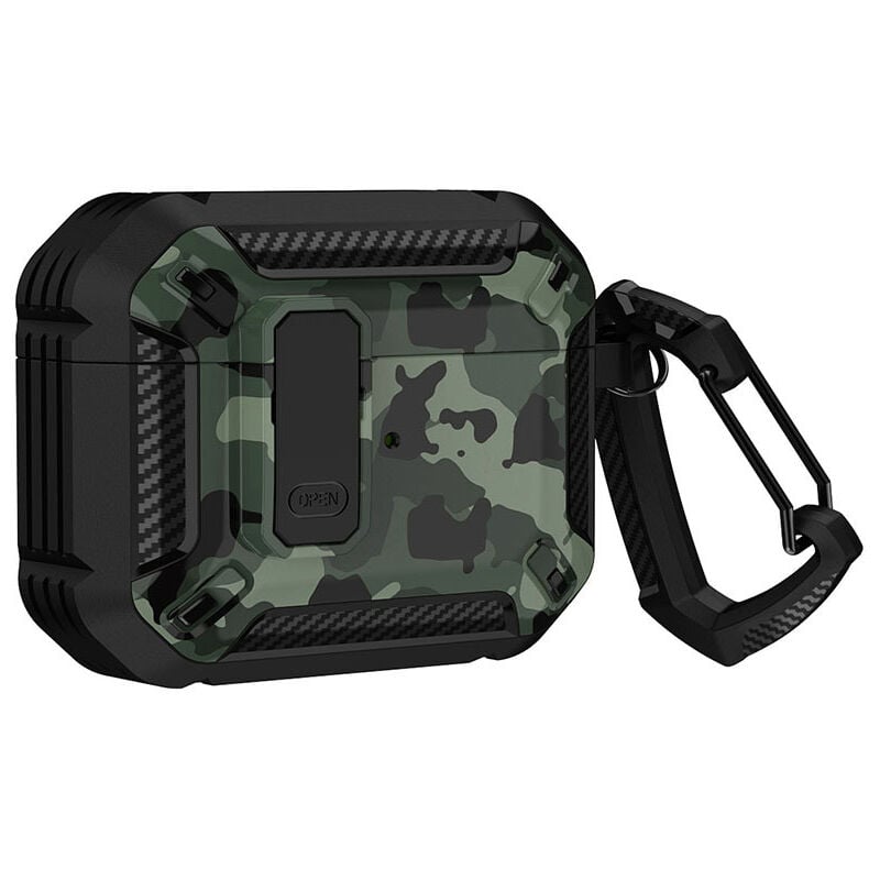 Kompatibel mit AirPods 2-Hüllen, sicherer Verschlussclip, robuste, stoßfeste Schutzhülle mit Schlüsselanhänger für (Schwarz + Camo-Grün) - Sollbry