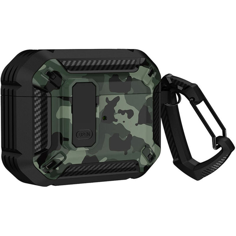 Kompatibel mit AirPods 2-Hüllen, sicherer Verschlussclip, robuste, stoßfeste Schutzhülle mit Schlüsselanhänger für (Schwarz + Camo-Grün) - Sollbry