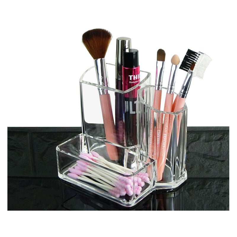 Sollbry Make-up-Organizer – 3 Abschnitte, transparente Aufbewahrungsbox – Mehrzweck-Make-up-Organizer – für Schmuck, Bürobedarf, Zahnbürsten