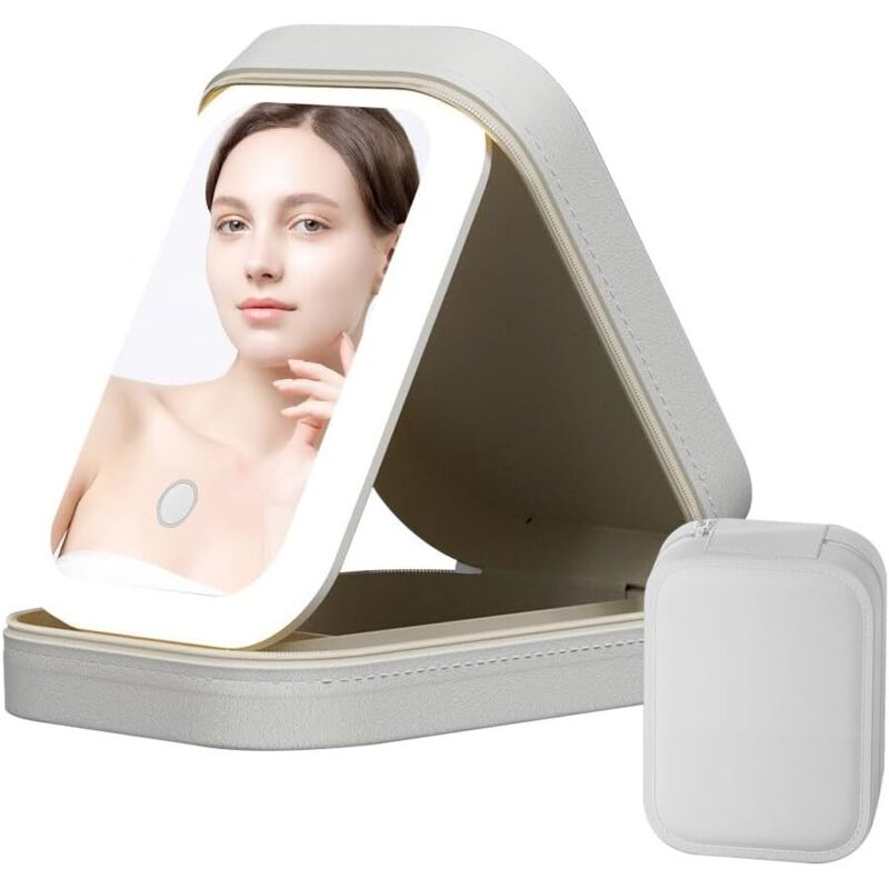 Sollbry - Make-up-Tasche mit LED-Spiegel, tragbare 3-Farben-LED-Make-up-Tasche, verstellbare wiederaufladbare Make-up-Tasche, multifunktionaler