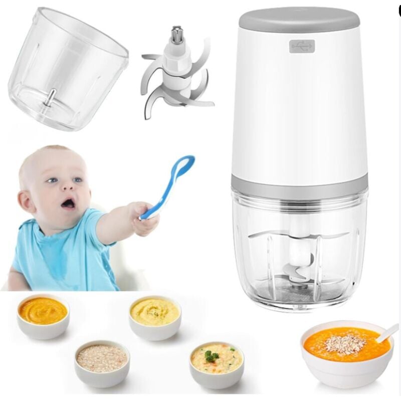 Sollbry - Mini-Mixer für Babys, Mini-Küchenmaschine, 300-ml-Babymixer, Mini-Elektrozerkleinerer, Mini-Küchenmaschine mit USB-Aufladung, elektrischer