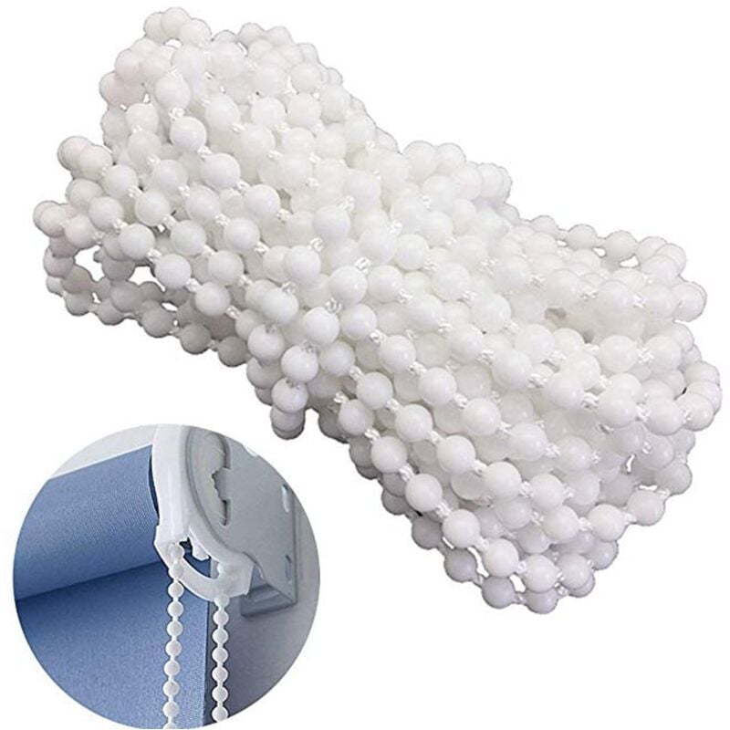 Sollbry - Perlenkettenschnur für Rollo und Raffrollo, weiße Kunststoff-Rollokettenreparatur, Rollvorhangseil, Perlenschnur für Rollo (10 m)